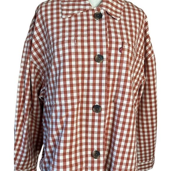 Levi's Woman's Cara Cotton Prep Jacket Size L Baked Clay Check Pattern NWT - Picture 5 of 16